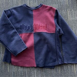 Burgundy and navy crew neck, nice proportions